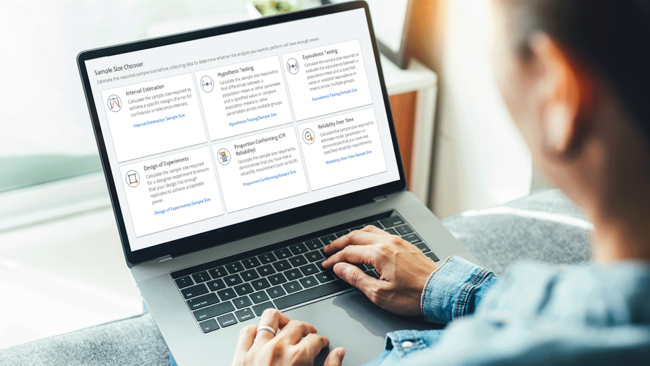 Eine Person schaut sich das Modul „Stichprobenumfang“ auf einem Laptop an.