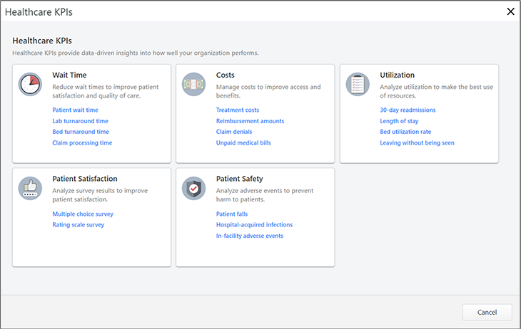 Healthcare KPIs dialog