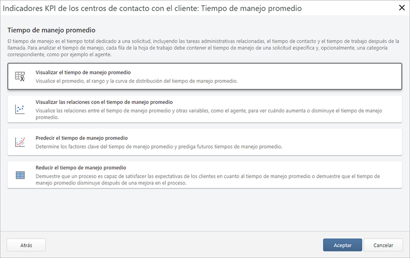 Captura de pantalla de posibles análisis de tiempo de manejo promedio
