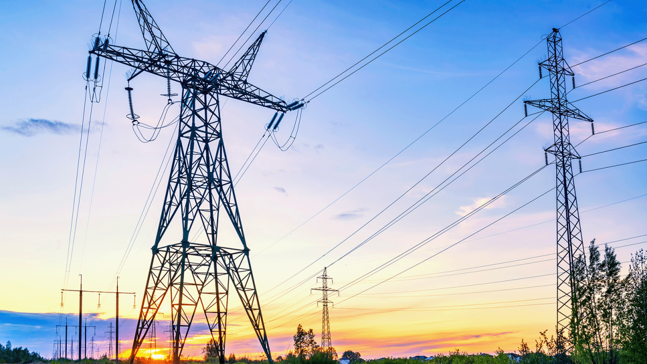 Industrial landscape with high voltage power lines