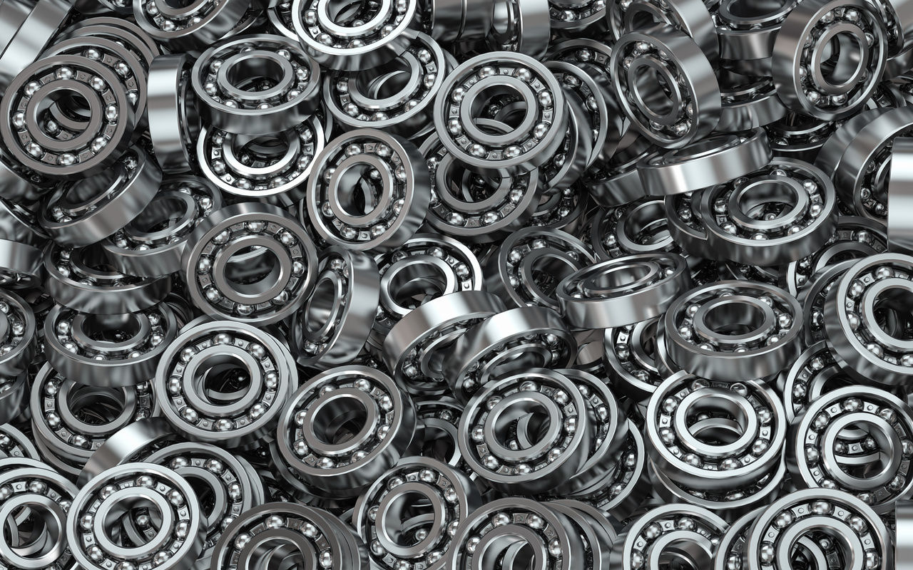 Plano de fundo conceitual industrial de pilha de rolamentos. Ilustração 3D